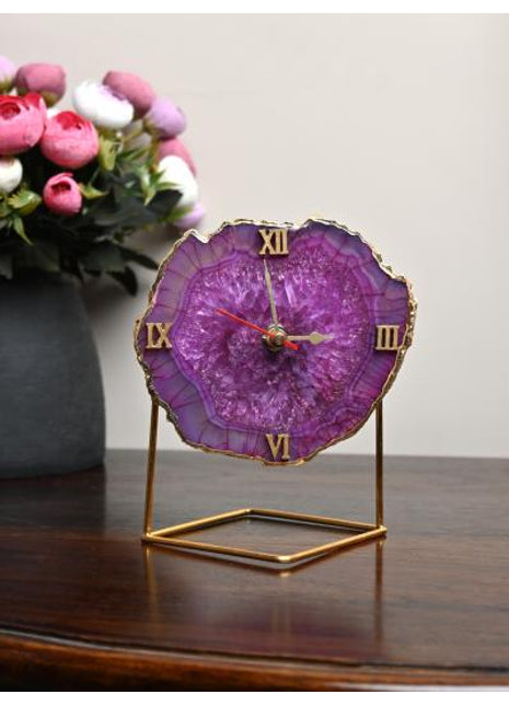 Natural Handmade Agate Stone Desk Clock with Metal Stand, Office Decor, Home Office Clock,Boho Decor,Rock Enthusiast Gift,Geologist Gift,