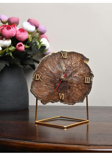 Natural Handmade Agate Stone Desk Clock with Metal Stand, Office Decor, Home Office Clock,Boho Decor,Rock Enthusiast Gift,Geologist Gift,