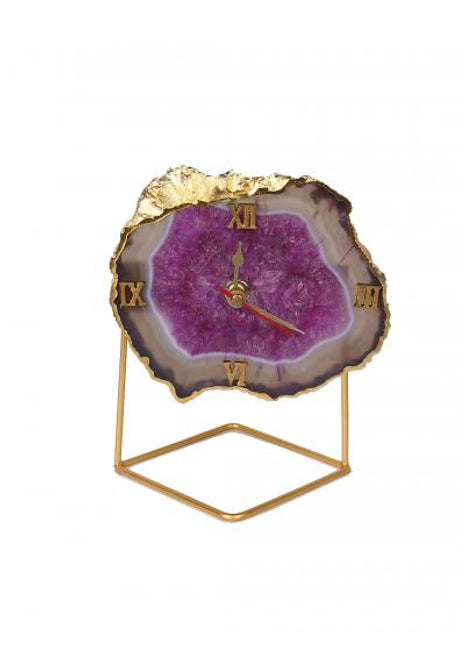 Natural Handmade Agate Stone Desk Clock with Metal Stand, Office Decor, Home Office Clock,Boho Decor,Rock Enthusiast Gift,Geologist Gift