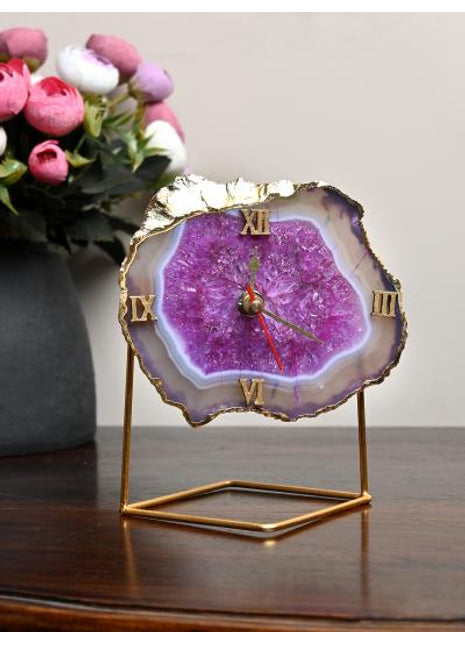 Natural Handmade Agate Stone Desk Clock with Metal Stand, Office Decor, Home Office Clock,Boho Decor,Rock Enthusiast Gift,Geologist Gift