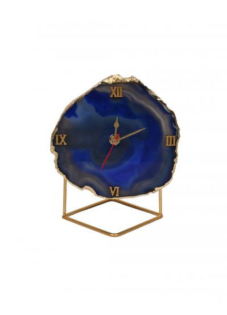 Natural Handmade Agate Stone Desk Clock with Metal Stand, Office Decor, Home Office Clock,Boho Decor,Rock Enthusiast Gift,Geologist Gift