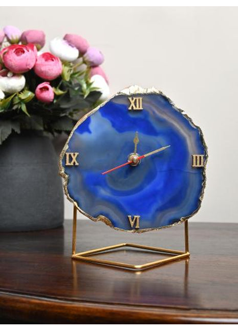 Natural Handmade Agate Stone Desk Clock with Metal Stand, Office Decor, Home Office Clock,Boho Decor,Rock Enthusiast Gift,Geologist Gift