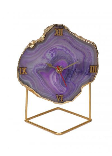 Natural Handmade Agate Stone Desk Clock with Metal Stand, Office Decor, Home Office Clock,Boho Decor,Rock Enthusiast Gift,Geologist Gift