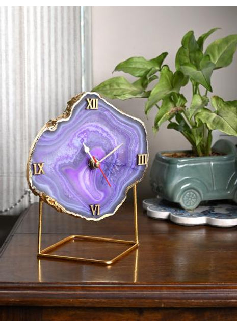 Natural Handmade Agate Stone Desk Clock with Metal Stand, Office Decor, Home Office Clock,Boho Decor,Rock Enthusiast Gift,Geologist Gift