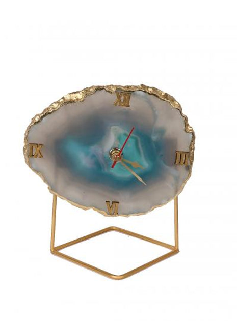 Natural Handmade Agate Stone Desk Clock with Metal Stand, Office Decor, Home Office Clock,Boho Decor,Rock Enthusiast Gift,Geologist Gift