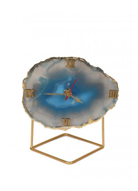 Natural Handmade Agate Stone Desk Clock with Metal Stand, Office Decor, Home Office Clock,Boho Decor,Rock Enthusiast Gift,Geologist Gift