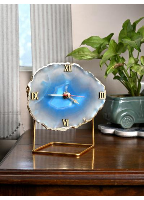 Natural Handmade Agate Stone Desk Clock with Metal Stand, Office Decor, Home Office Clock,Boho Decor,Rock Enthusiast Gift,Geologist Gift