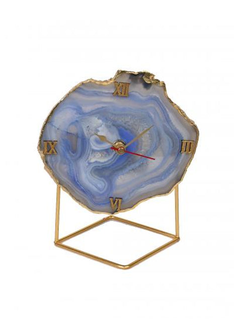 Natural Handmade Agate Stone Desk Clock with Metal Stand, Office Decor, Home Office Clock,Boho Decor,Rock Enthusiast Gift,Geologist Gift