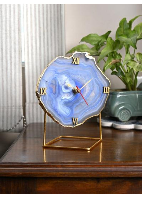 Natural Handmade Agate Stone Desk Clock with Metal Stand, Office Decor, Home Office Clock,Boho Decor,Rock Enthusiast Gift,Geologist Gift