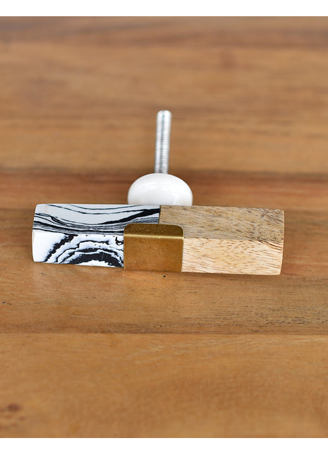 Vintage Rectangular Black Resin Stone And Wood Kitchen Cabinet Knob