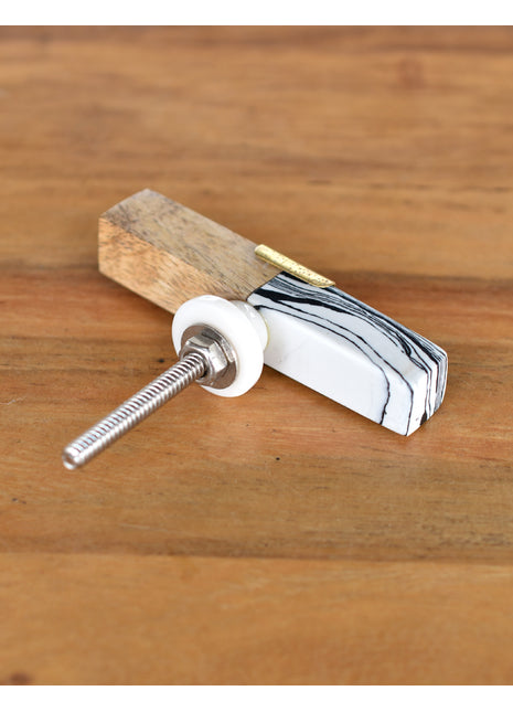 Vintage Rectangular Black Resin Stone And Wood Kitchen Cabinet Knob