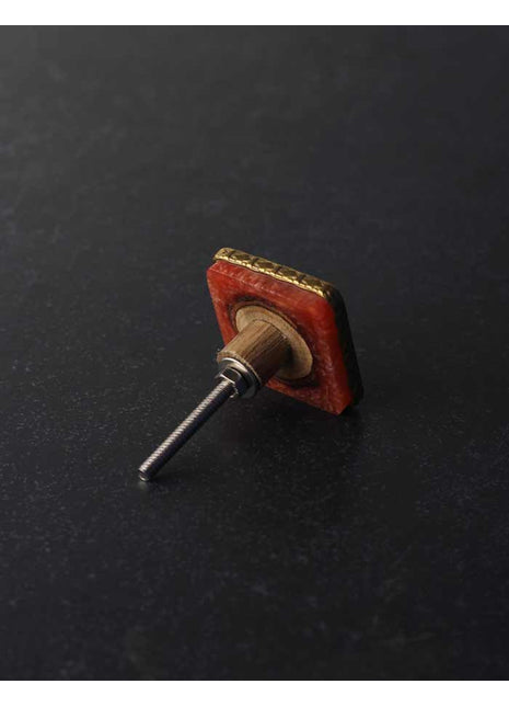 Designer Orange Resin With Brass Border Door Knob