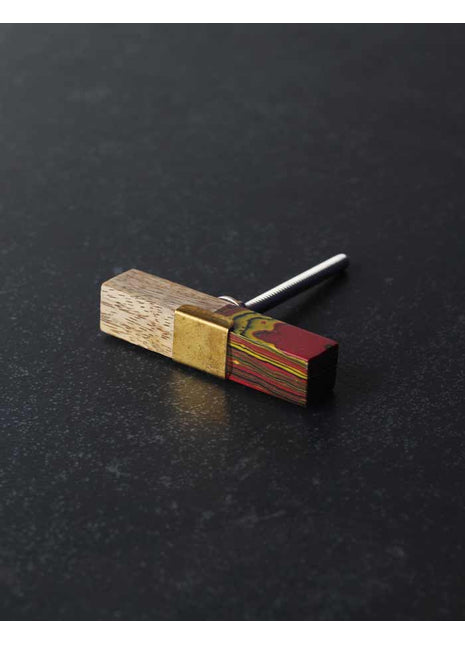 Antique Rectangular Red Stone With Wood And Brass Bathroom Knob