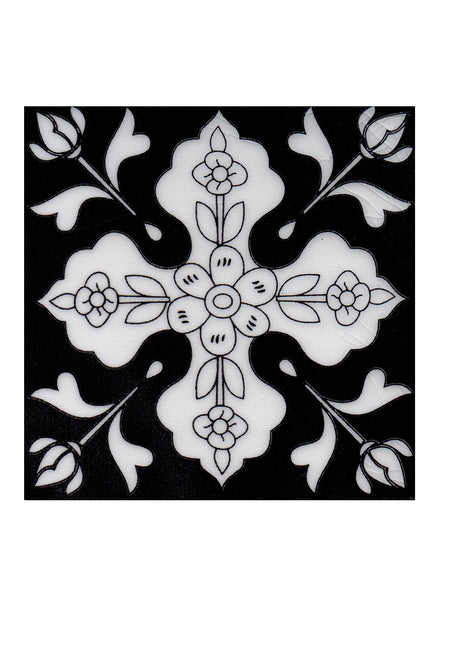 Floral Black and White Screen Printed Tile 6x6 inch