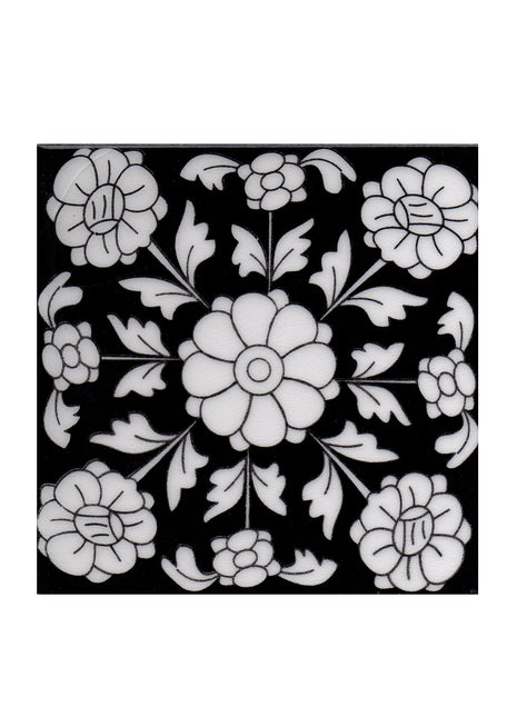 Stair Case Riser Black and White Screen Printed Tile 6x6 inch