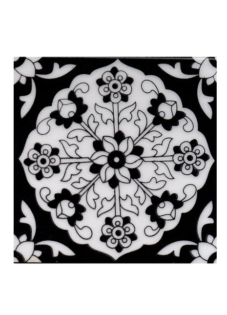 Attractive Black and White Screen Printed Ceramic Tile 6x6 inch