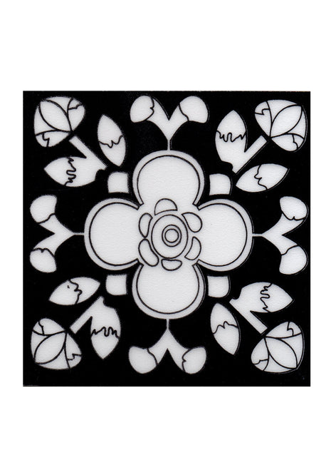Black and White Screen Printed Square Tile 6x6 inch