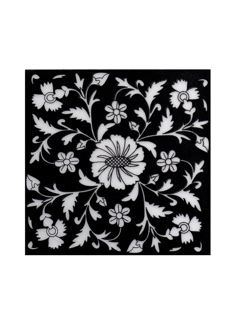Patterned Black and White Screen Printed Tile 6x6 inch