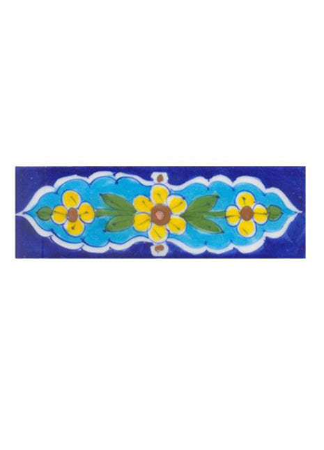 Yellow, Brown, Pink flower and Green leaf with Blue base Tile
