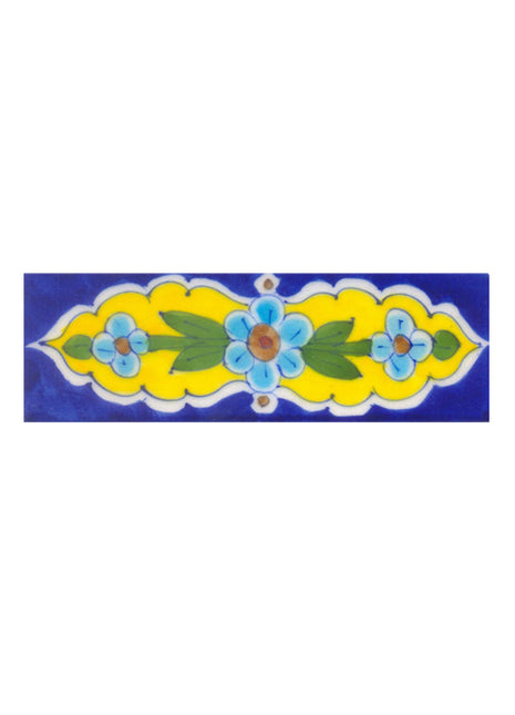 Turquoise,Brown flower Green leaf with Blue base Tile.