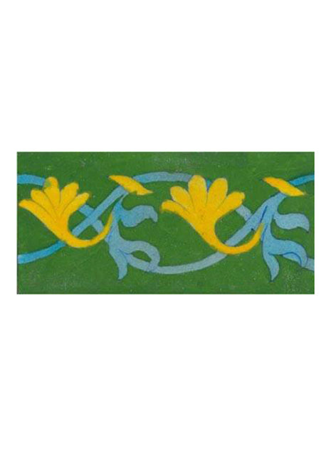 yellow and turquoise design on green tile
