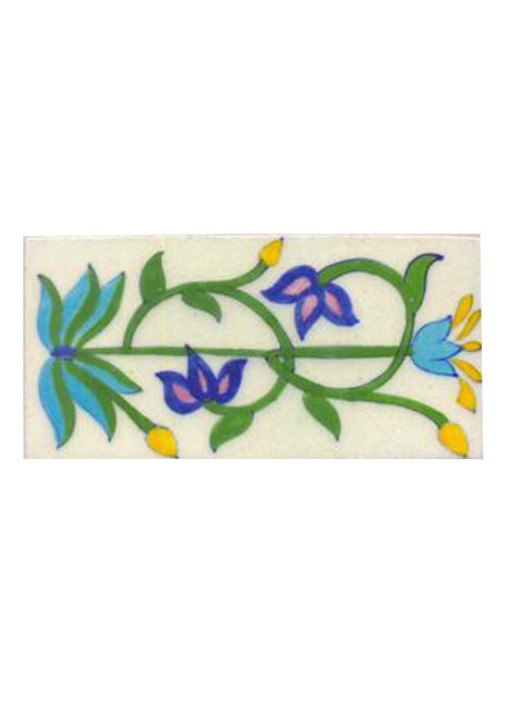 Turqouise,blue flower and green leaves with white tile