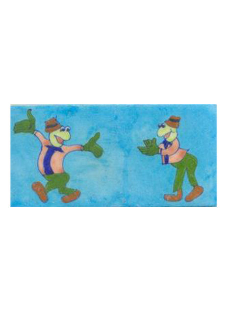 Two cartoon with turqouise tile