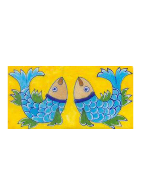 Two turqouise fish and yellow tile