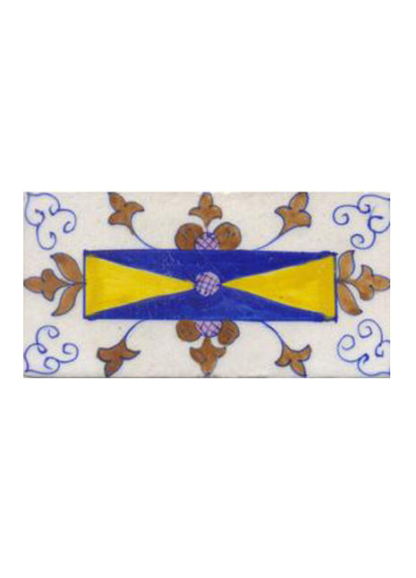 Blue,yellow,brown flower with white tile