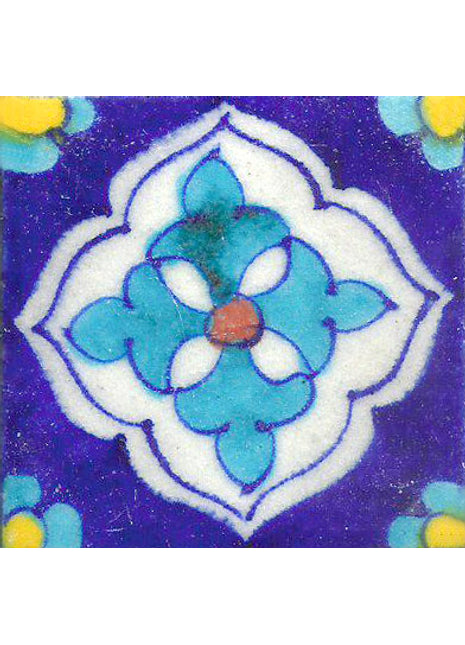Turquoise and White Pattern On Blue Base Tile