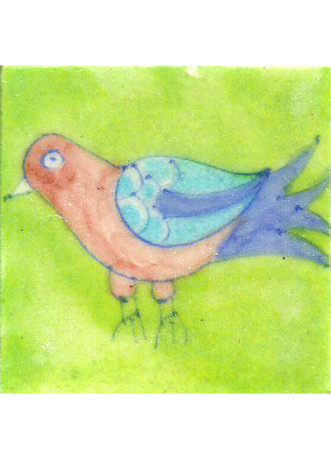 Brown Bird Design On Lime Green Base Tile 2x2 inch