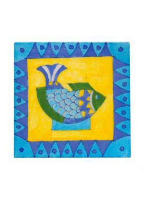 Turqouise,green and blue fish with yellow tile