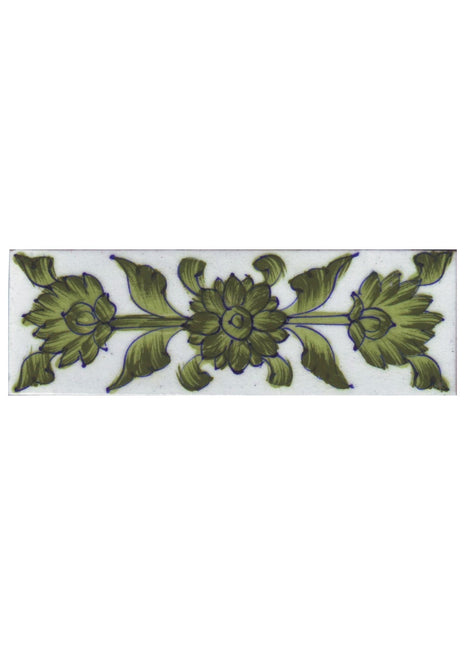 Lime Green Flowers and Leaf with White Base Tile