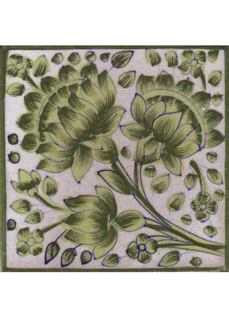 Lime green flower and leaves with white tile