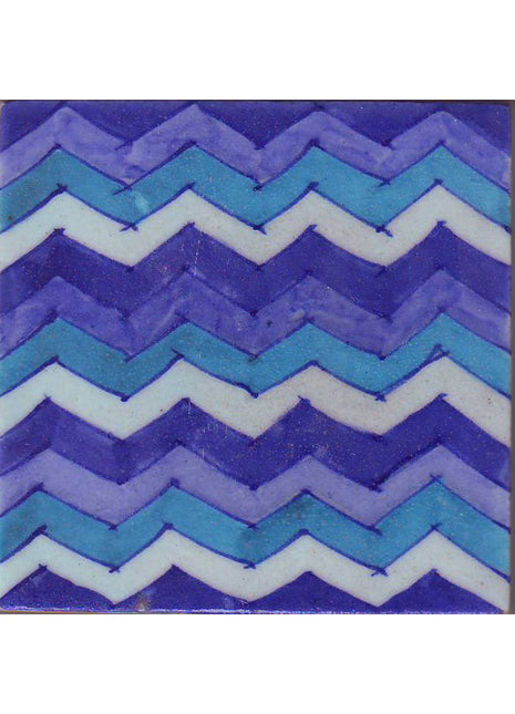 Blue,lime blue,turqouise and white zig-zag tile