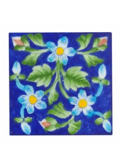 Luxury Kitchen Backsplash Floral Leafy Design Blue Pottery Tile