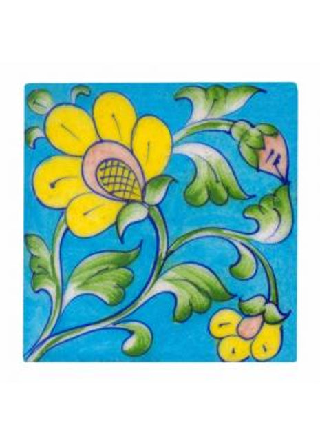 Turquoise плитка with yellow flowers & green leaves (4x4)