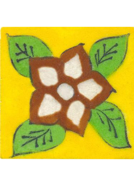 Brown & green flower on yellow tile