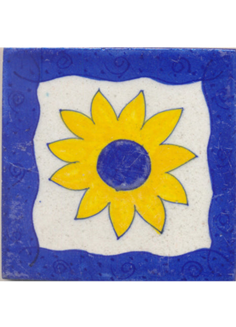 Yellow flower and blue border with white tile