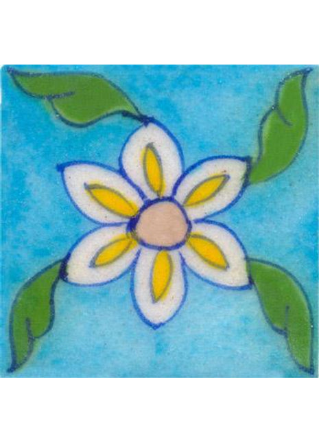 Light blue flower on light green tile