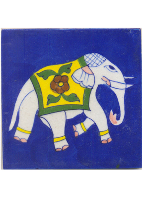 White elepant and blue tile