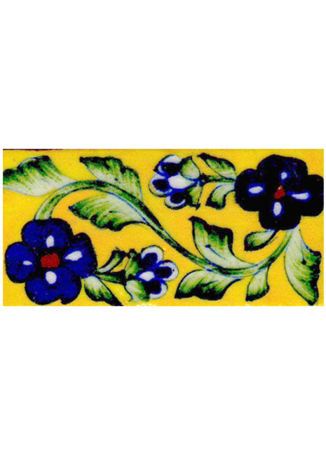 Green vine with blue flowers on yellow tile (2x4-02)