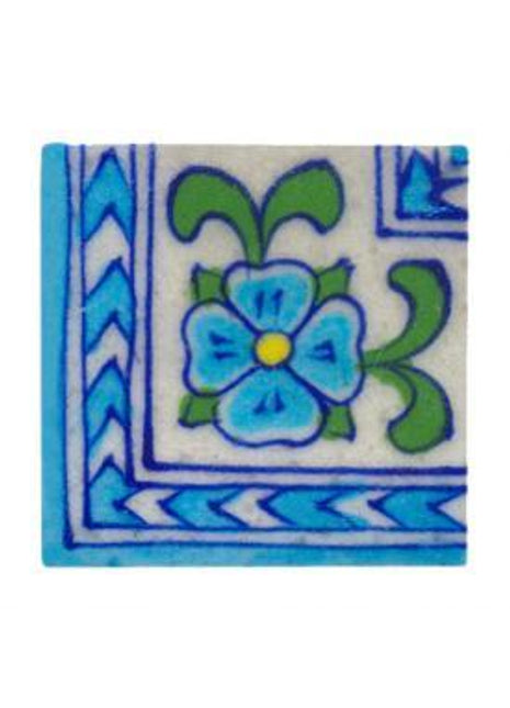 A nice corner design tile painted with turquise and green flower