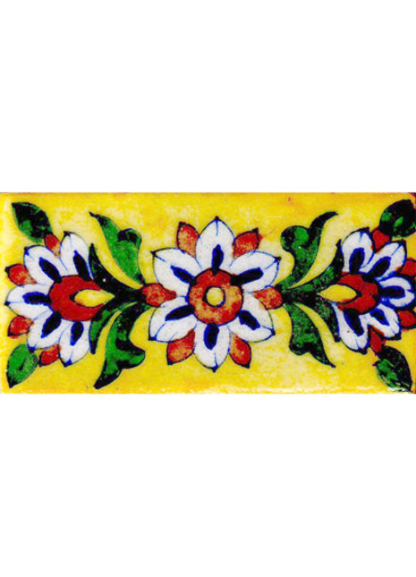 Blue, brown and white flowers on yellow tile (2x4-BPT03)