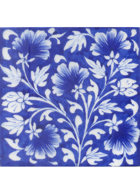 Blue Shading Flowers and White leaf with Blue Base Tile