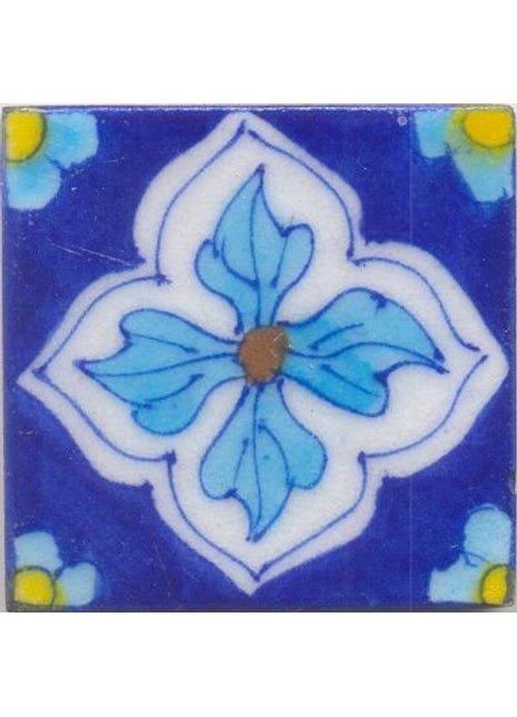Turquoise and Yellow Flower with Blue base Tile