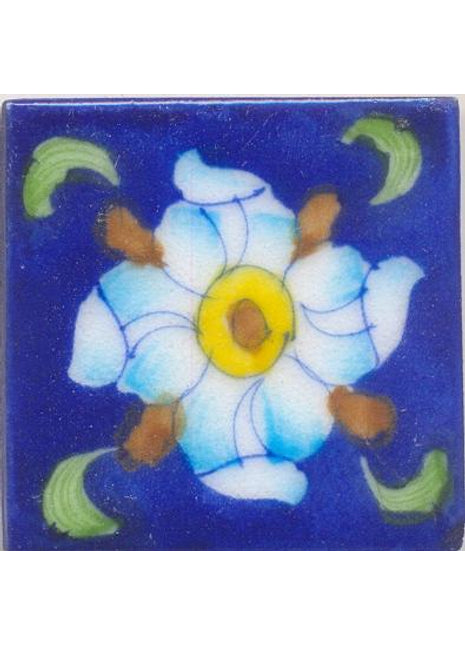 Turquoise,Brown and Yellow and green leaf with Blue Base Tile