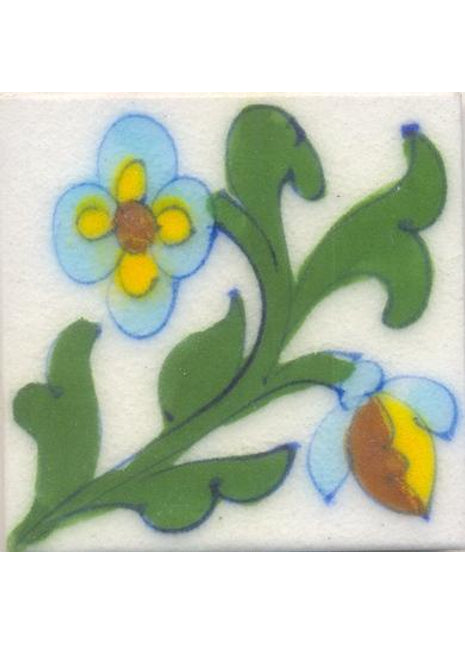 Green leaf and Turquoise Flower Kitchen Backsplash Tile