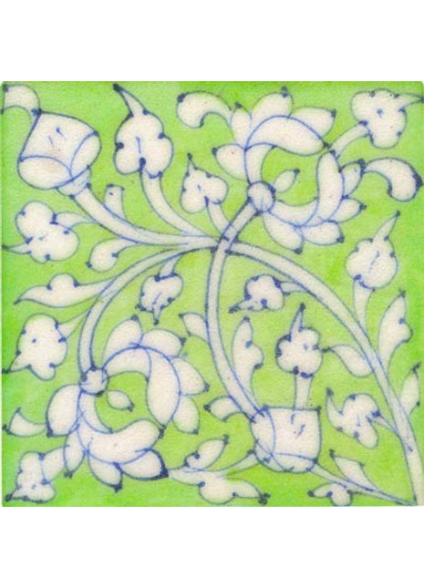 white floral on light green tile 4x4