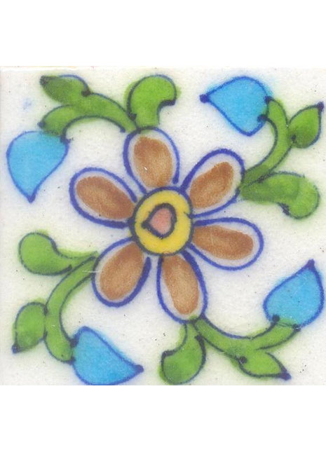 Red Flowers With Green Leavas On White Base Tile